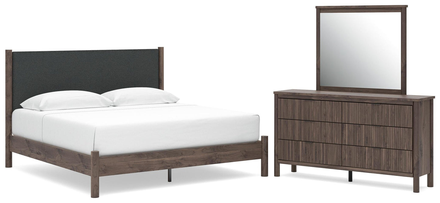 Cadmori  Upholstered Panel Platform Bed, Dresser And Mirror Signature Design by Ashley®