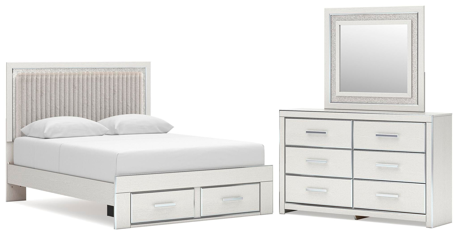 Birmonton  Upholstered Panel Platform Storage Bed, Dresser And Mirror Signature Design by Ashley®