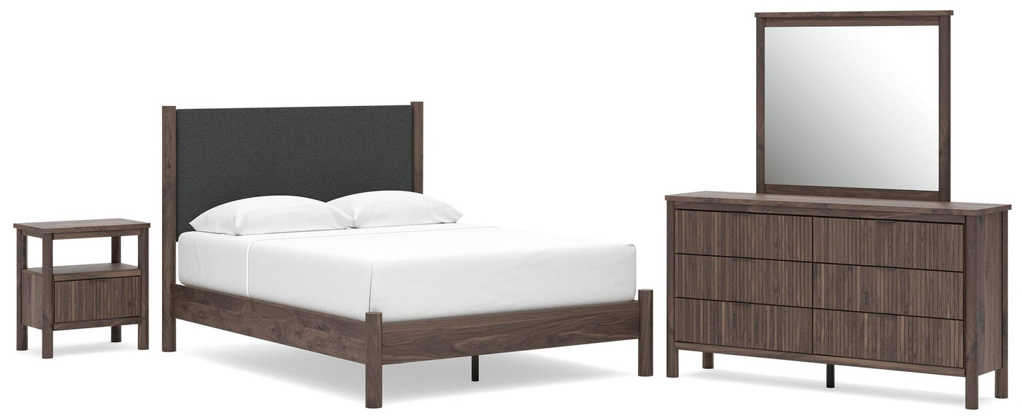 Cadmori  Upholstered Panel Platform Bed, Dresser, Mirror And Nightstand Signature Design by Ashley®