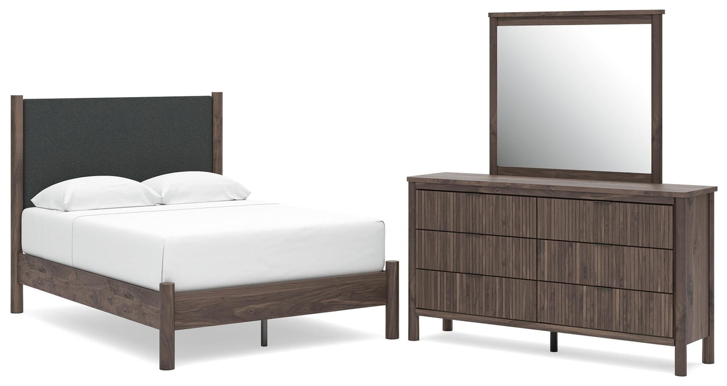 Cadmori  Upholstered Panel Platform Bed, Dresser And Mirror Signature Design by Ashley®
