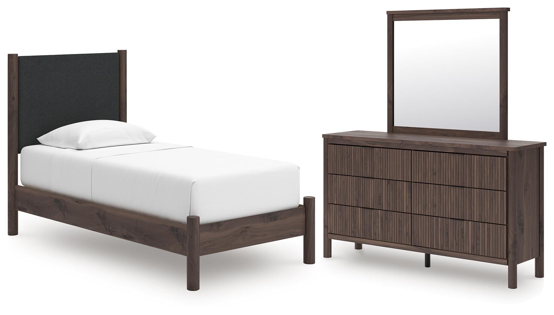 Cadmori  Upholstered Panel Platform Bed, Dresser And Mirror Signature Design by Ashley®