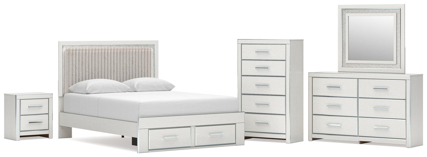 Birmonton  Upholstered Panel Platform Storage Bed, Dresser, Mirror, Chest And Nightstand