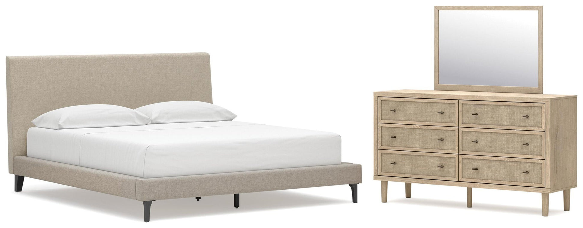 Cielden California  Upholstered Bed With Roll Slats, Dresser And Mirror Signature Design by Ashley®