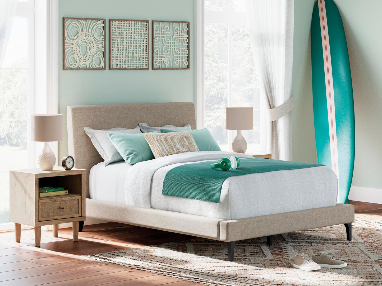 Cielden  Upholstered Bed With Roll Slats, Dresser, Mirror, Chest And Nightstand Signature Design by Ashley®