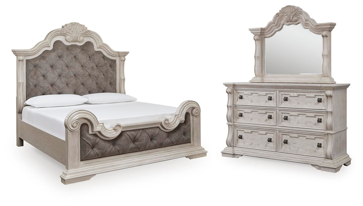 Andonhall  Upholstered Panel Bed With Mirrored Dresser Signature Design by Ashley®