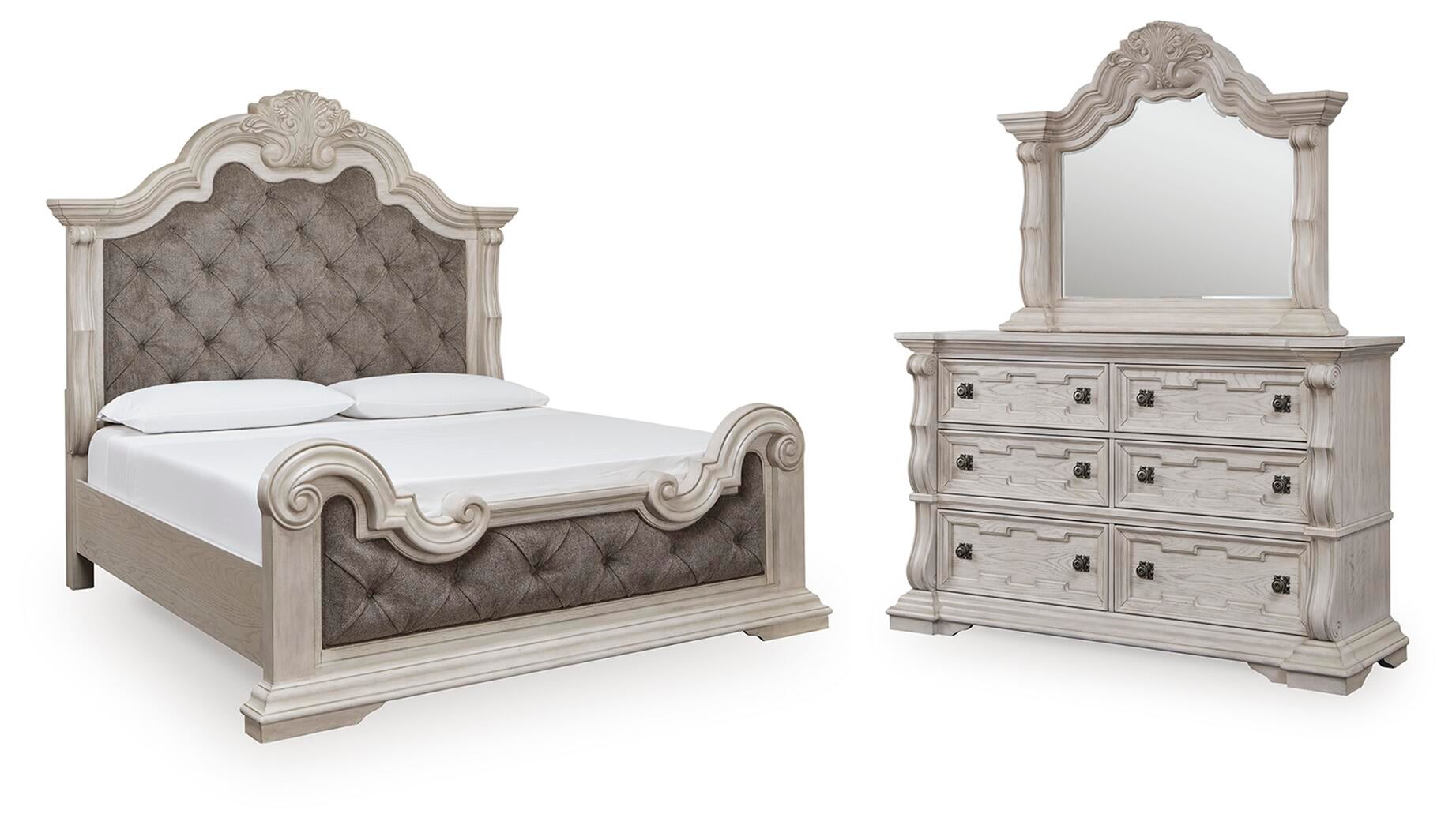 Andonhall  Upholstered Panel Bed With Mirrored Dresser Signature Design by Ashley®