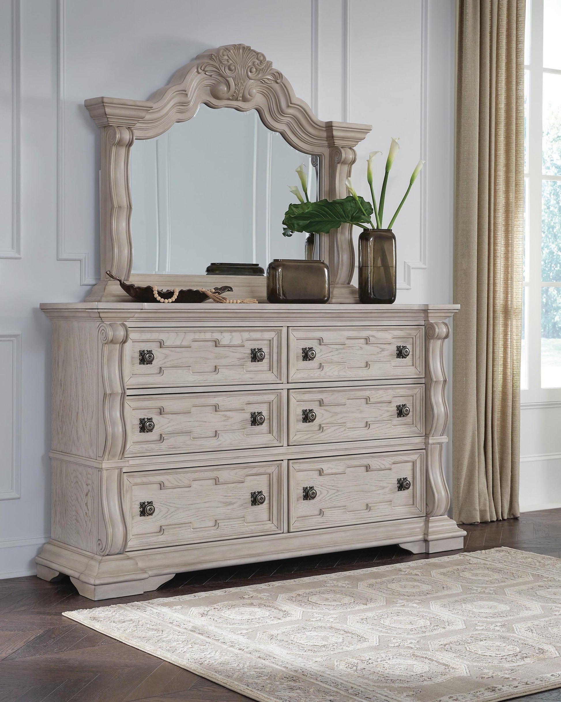 Andonhall  Upholstered Panel Bed With Mirrored Dresser Signature Design by Ashley®