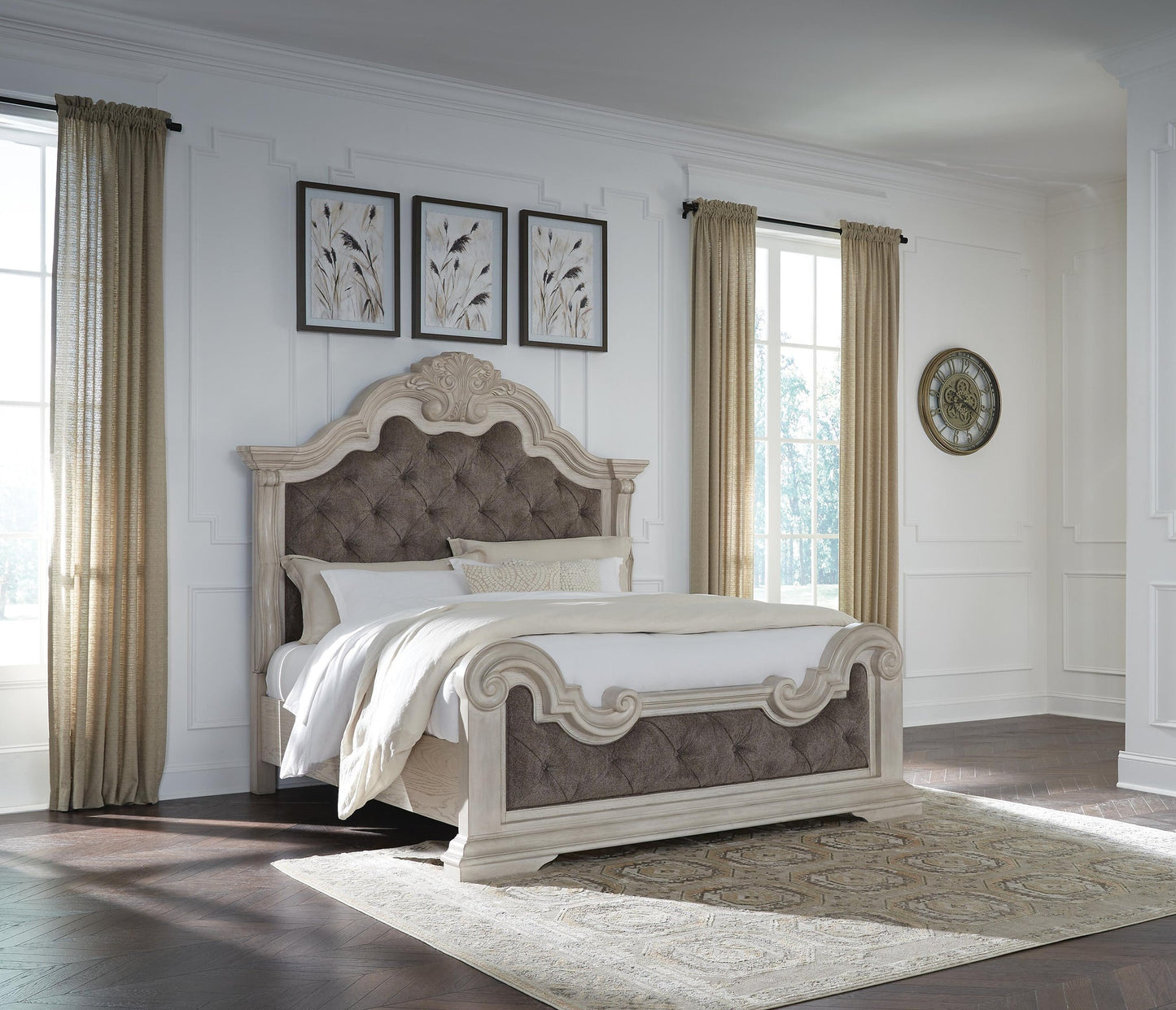Andonhall  Upholstered Panel Bed With Mirrored Dresser Signature Design by Ashley®