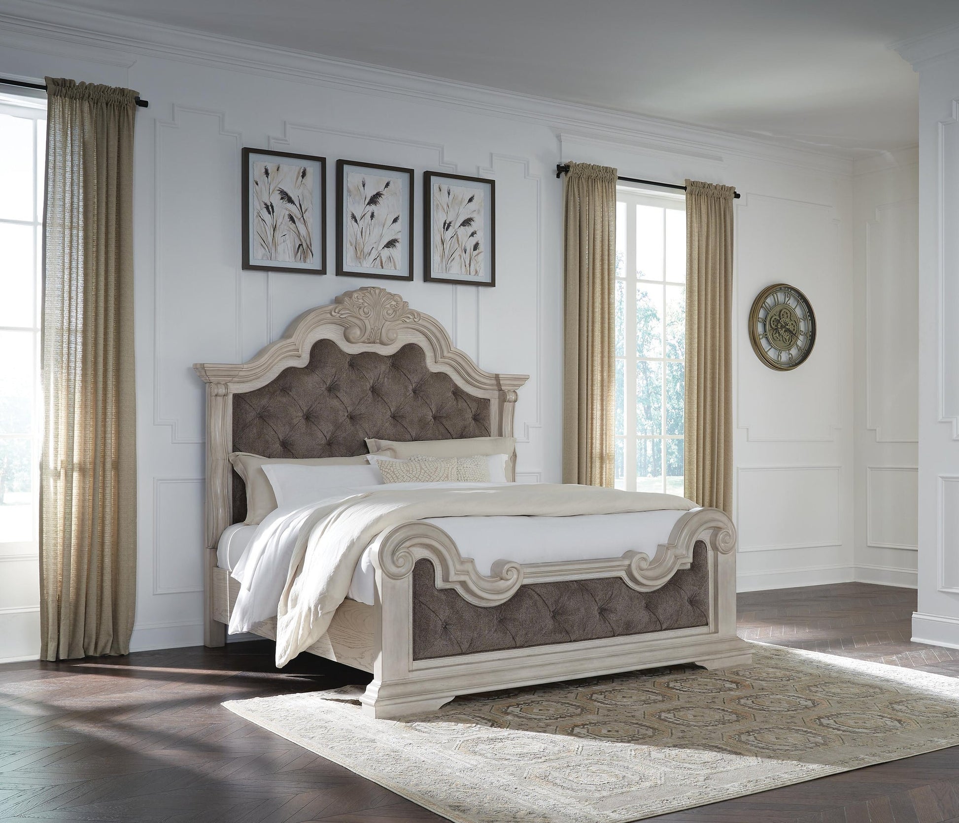 Andonhall  Upholstered Panel Bed With Mirrored Dresser Signature Design by Ashley®