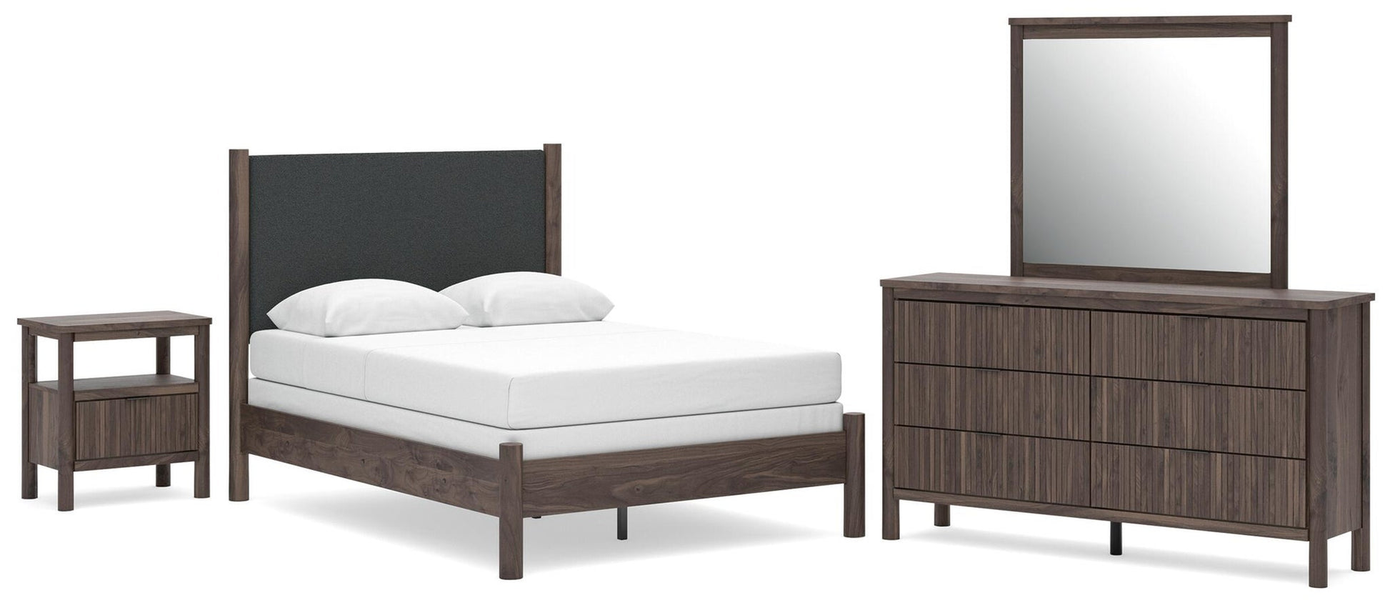 Cadmori  Upholstered Panel Bed, Dresser, Mirror And Nightstand Signature Design by Ashley®