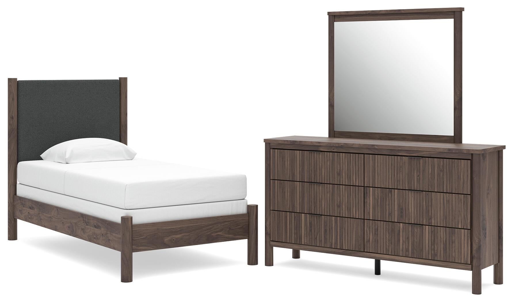 Cadmori  Upholstered Panel Bed, Dresser And Mirror Signature Design by Ashley®
