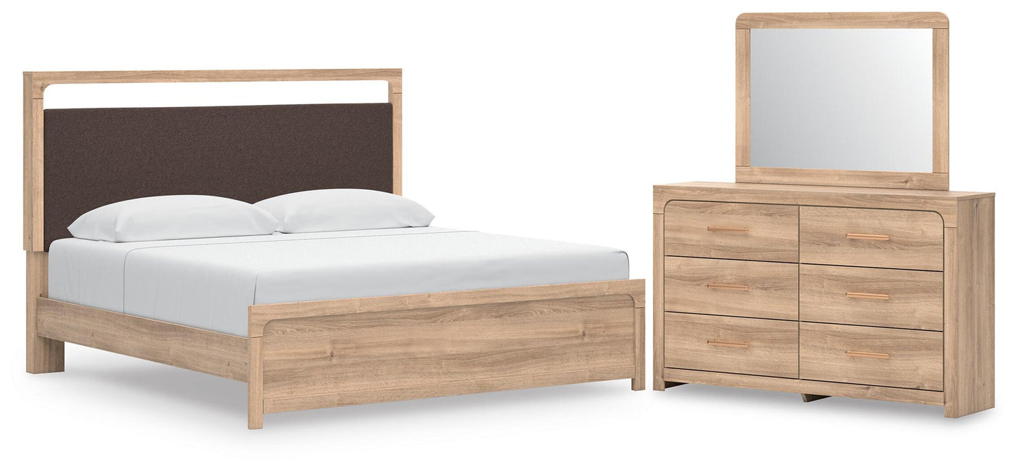 Hollymount  Upholstered Platform Bed, Dresser And Mirror