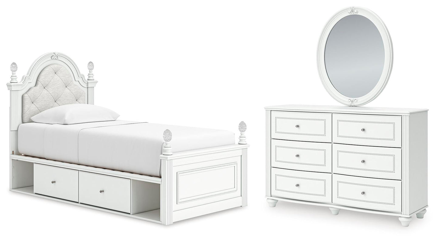 Maylilly  Upholstered Panel Storage Bed, Dresser And Mirror Signature Design by Ashley®