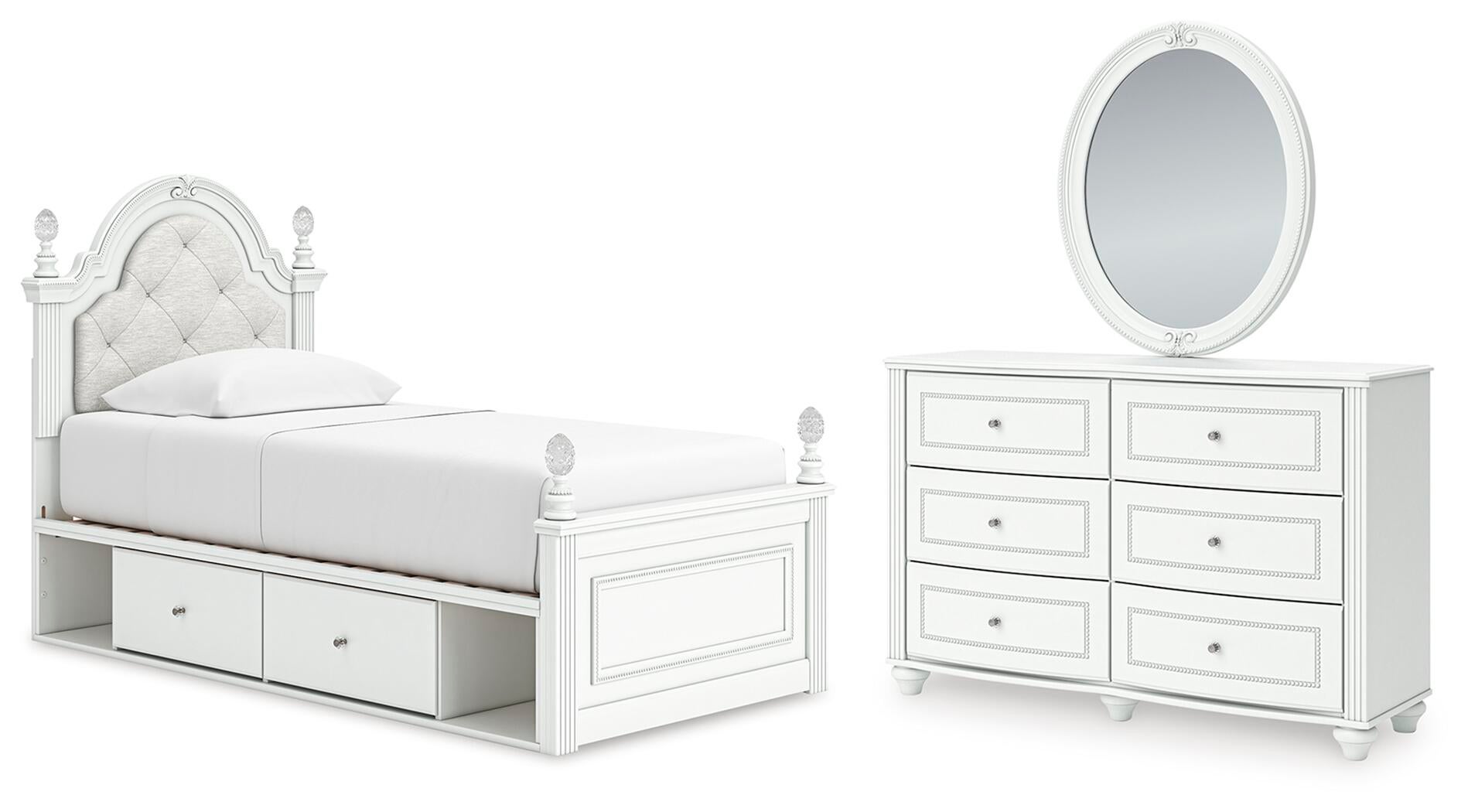 Maylilly  Upholstered Panel Storage Bed, Dresser And Mirror Signature Design by Ashley®