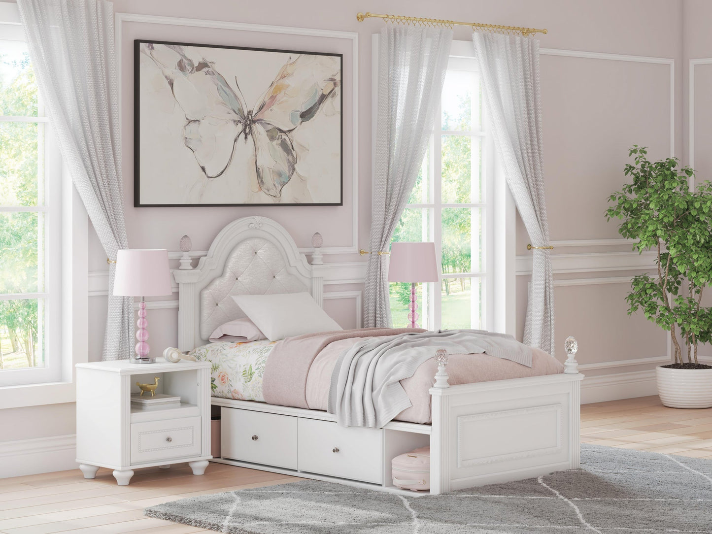 Maylilly  Upholstered Panel Storage Bed, Dresser And Mirror Signature Design by Ashley®