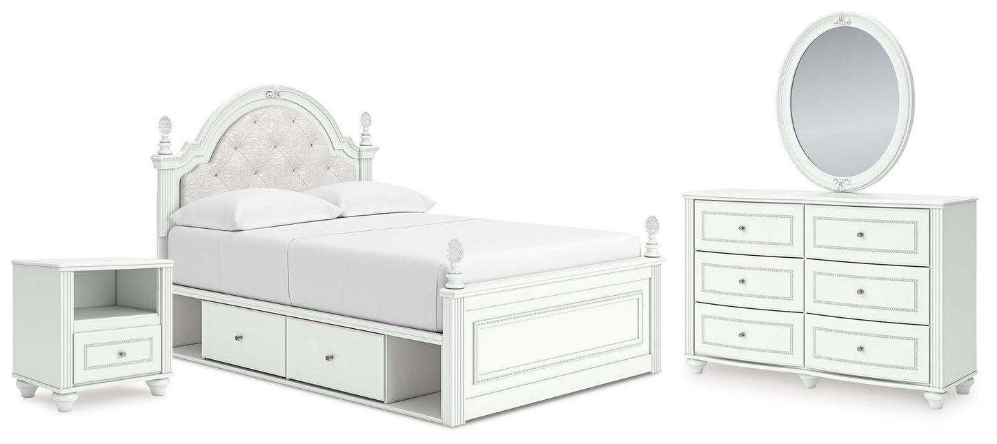 Maylilly  Upholstered Panel Storage Bed, Dresser, Mirror And Nightstand Signature Design by Ashley®