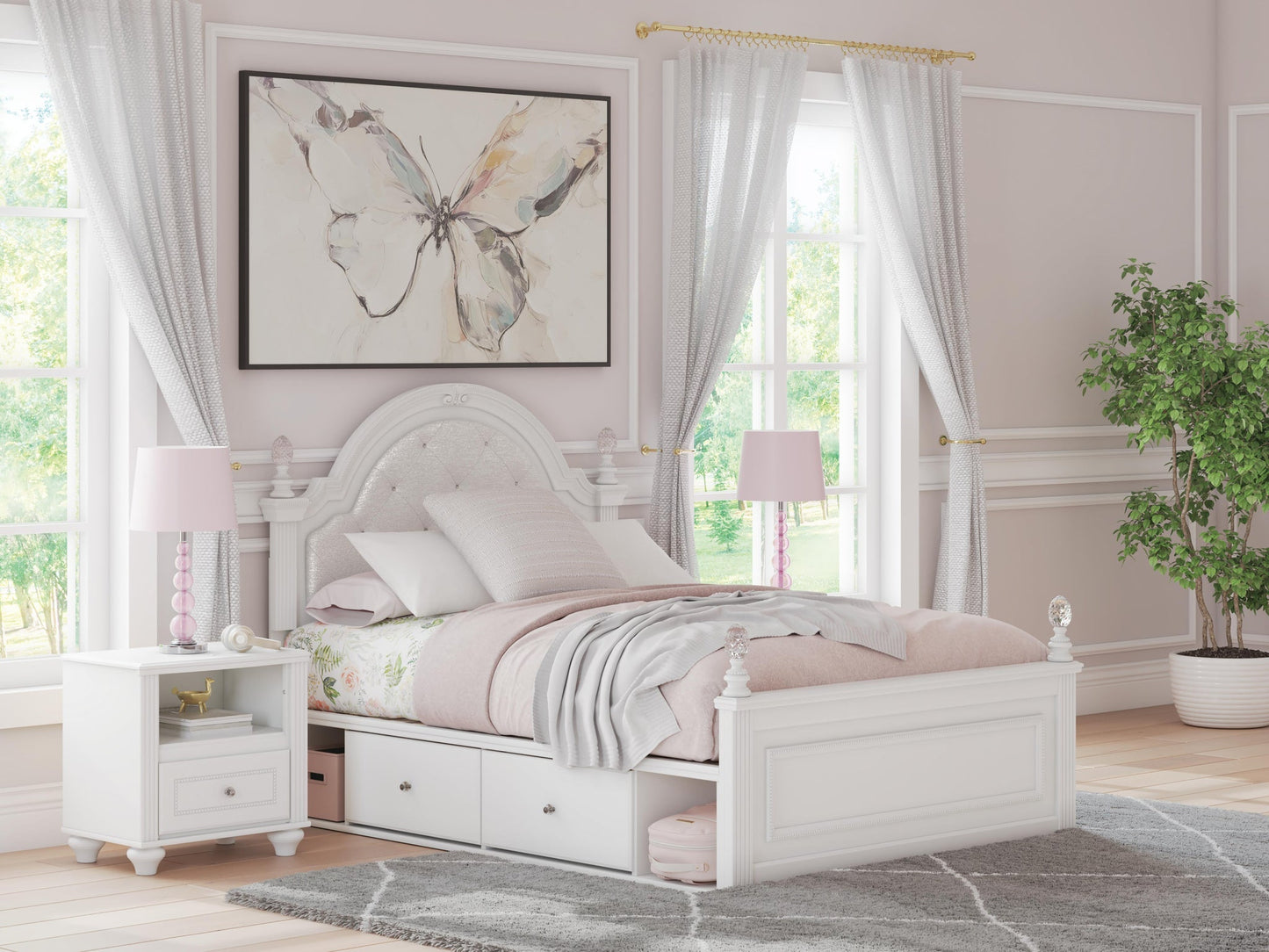 Maylilly  Upholstered Panel Storage Bed, Dresser And Mirror Signature Design by Ashley®