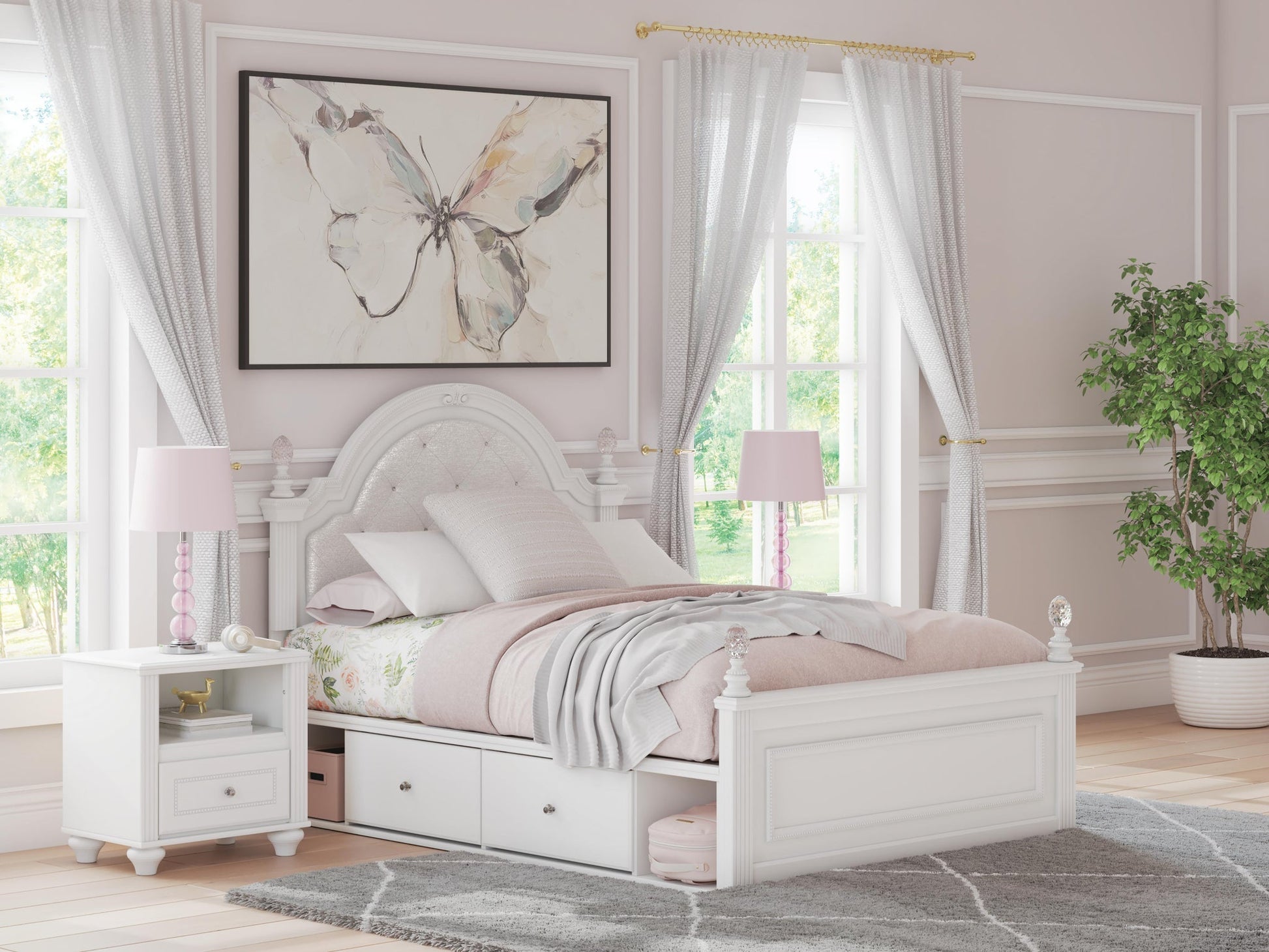 Maylilly  Upholstered Panel Storage Bed, Dresser And Mirror Signature Design by Ashley®