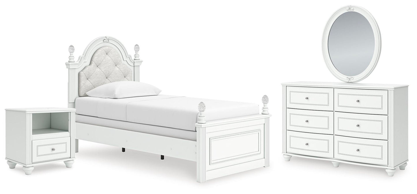 Maylilly  Upholstered Panel Bed, Dresser, Mirror And Nightstand Signature Design by Ashley®
