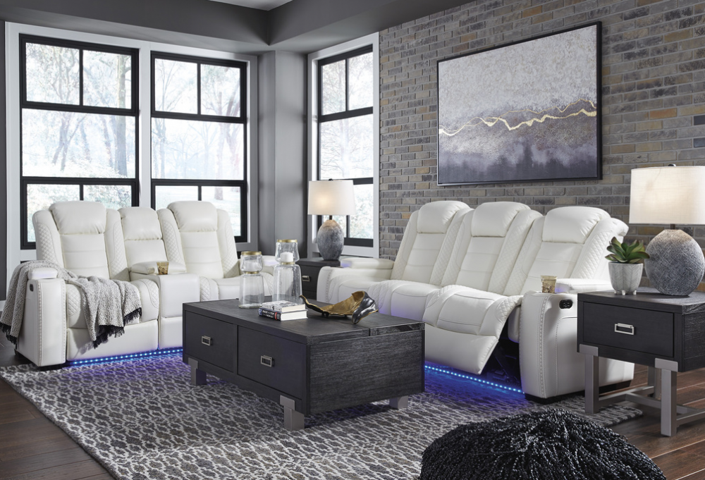 3700415 The Party Time Power LED White Reclining Collection Ashley Furniture