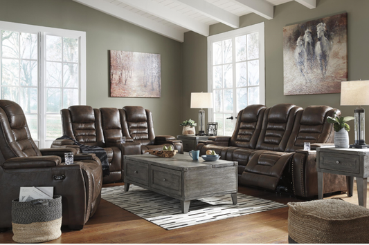 Ashley Game Zone Bark Power Reclining Sofa/Couch with ADJ HDRST, Power Reclining Ashley Furniture
