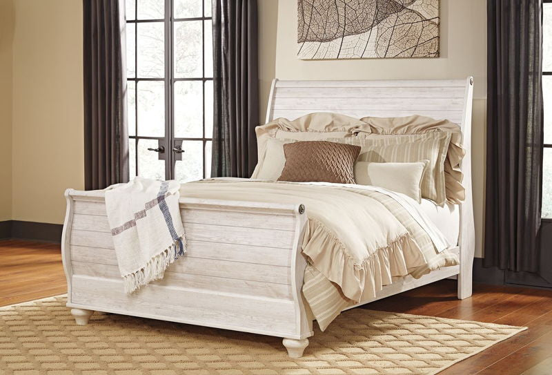 Willowton - Whitewash - 5 Pc. - Dresser, Mirror, Queen Sleigh Bed Signature Design by Ashley®