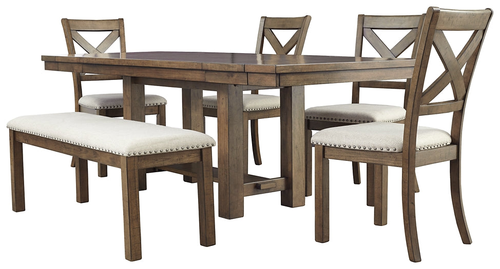 Moriville Dining Table and 4 Chairs and Bench Signature Design by Ashley®