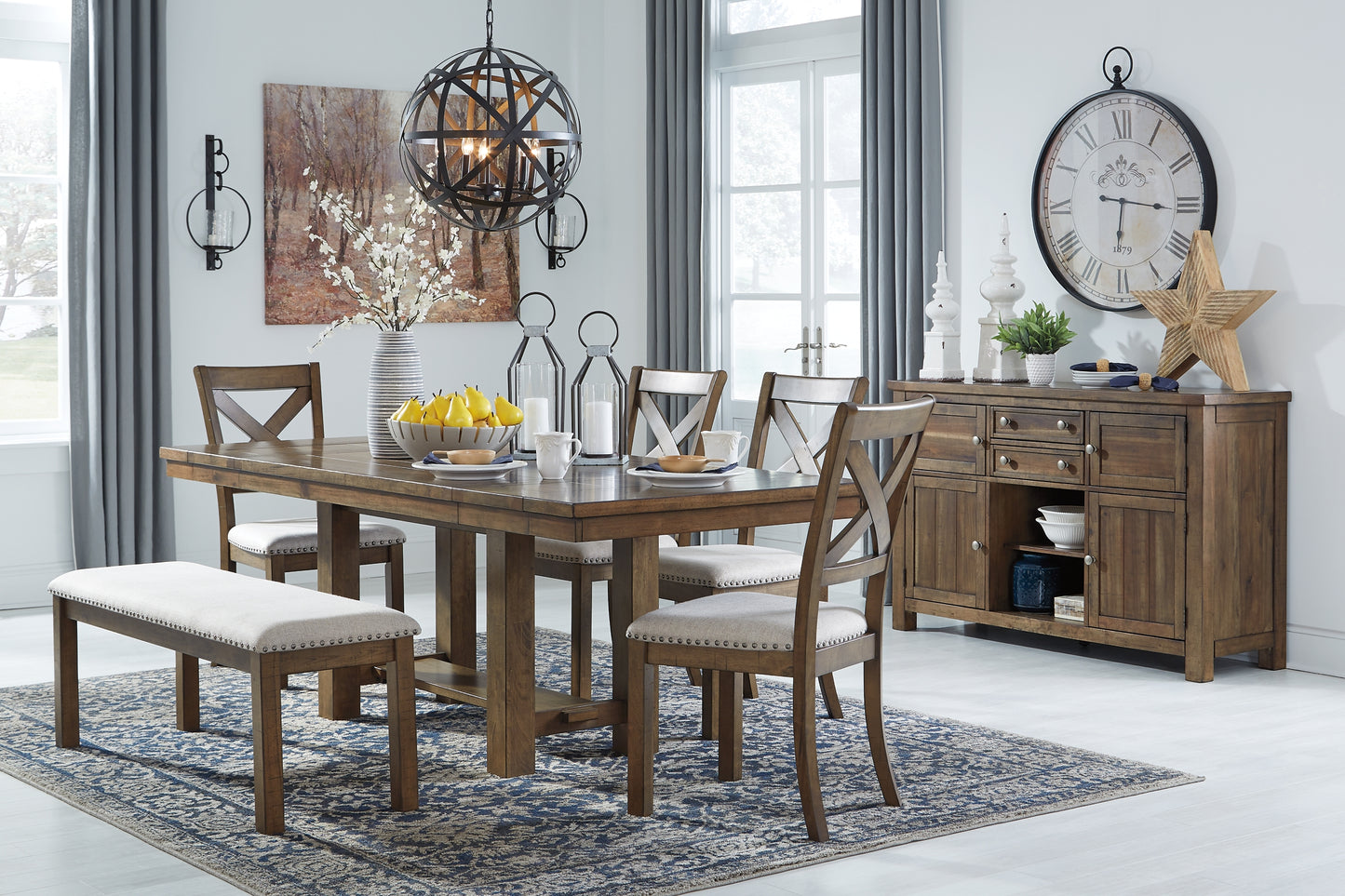 Moriville Dining Table and 4 Chairs and Bench Signature Design by Ashley®