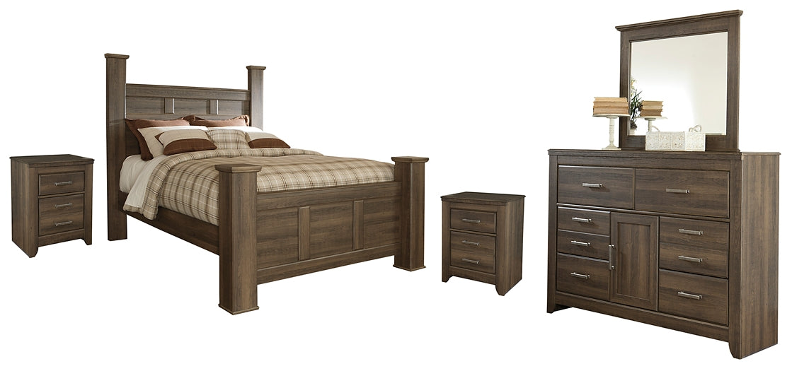 Juararo Queen Poster Bed with Mirrored Dresser and 2 Nightstands Signature Design by Ashley®