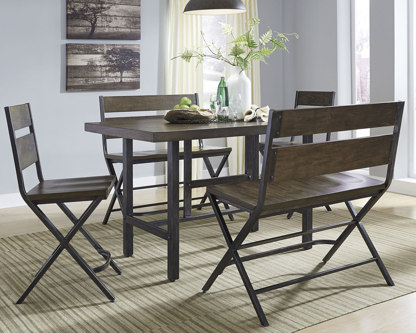 Kavara Counter Height Dining Table and 2 Barstools and 2 Benches Signature Design by Ashley®