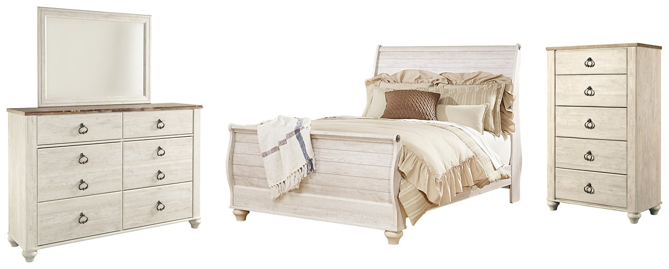 Willowton Queen Sleigh Bed with Mirrored Dresser and Chest Signature Design by Ashley®