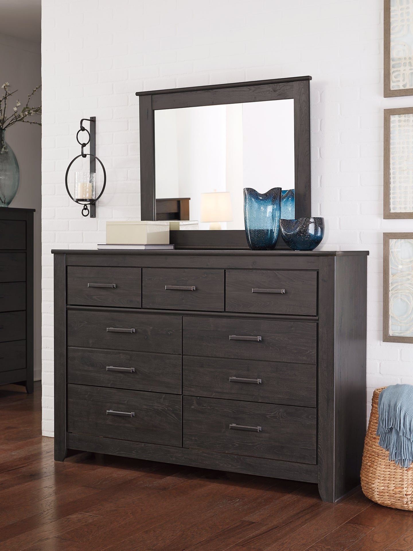 Brinxton Queen/Full Panel Headboard with Mirrored Dresser and Chest Signature Design by Ashley®