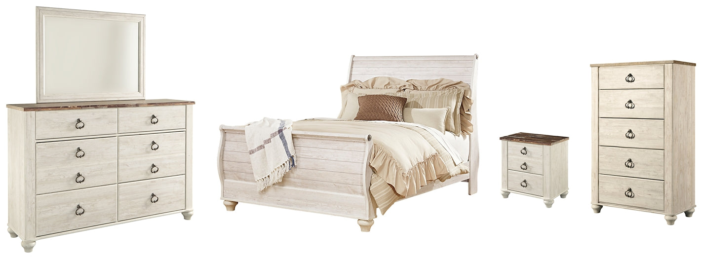 Willowton Queen Sleigh Bed with Mirrored Dresser, Chest and Nightstand Signature Design by Ashley®