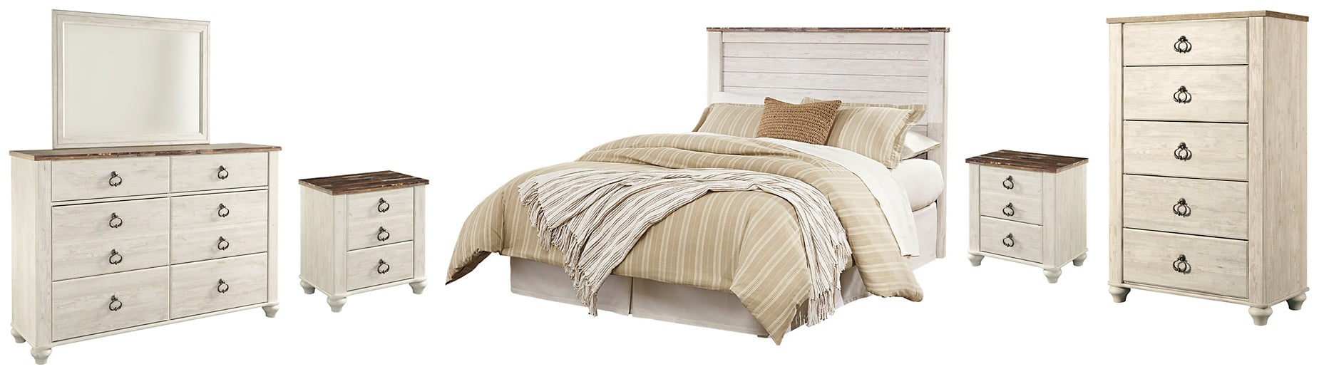 Willowton Queen/Full Panel Headboard with Mirrored Dresser, Chest and 2 Nightstands Signature Design by Ashley®