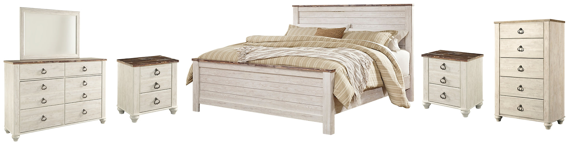 Willowton Queen Panel Bed with Mirrored Dresser, Chest and 2 Nightstands Signature Design by Ashley®