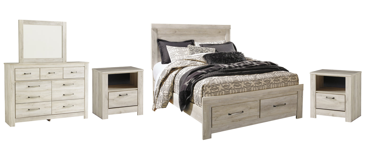 Bellaby Queen Platform Bed with 2 Storage Drawers with Mirrored Dresser and 2 Nightstands Signature Design by Ashley®