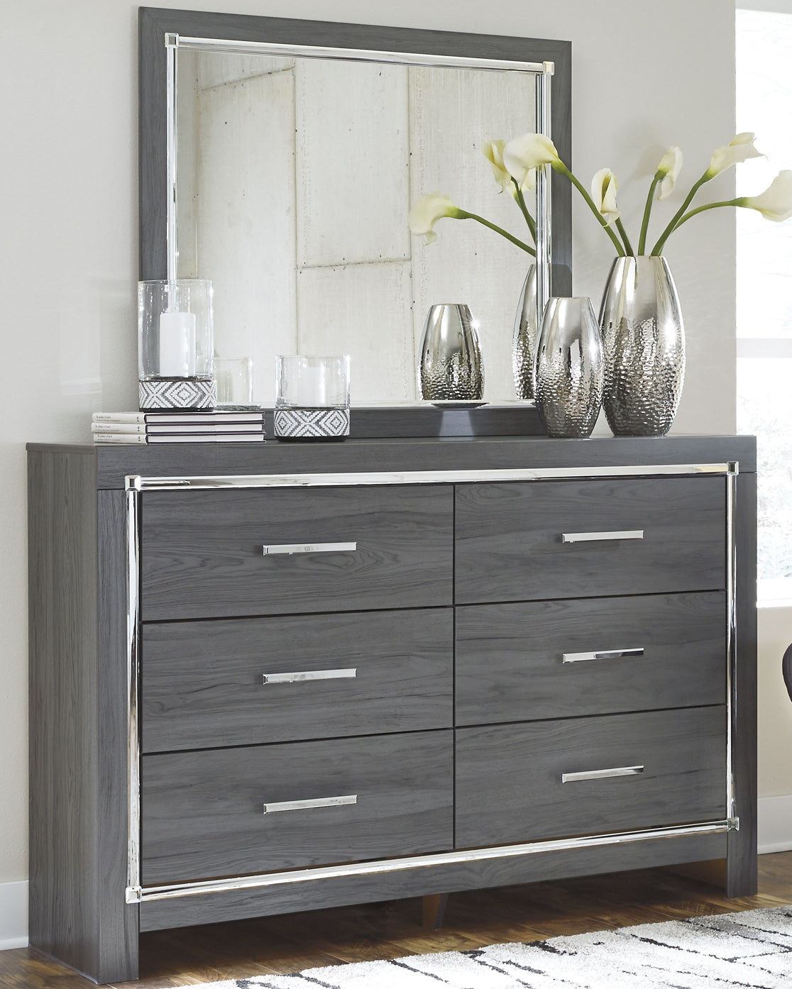 Lodanna Full Upholstered Panel Headboard with Mirrored Dresser and Chest Signature Design by Ashley®