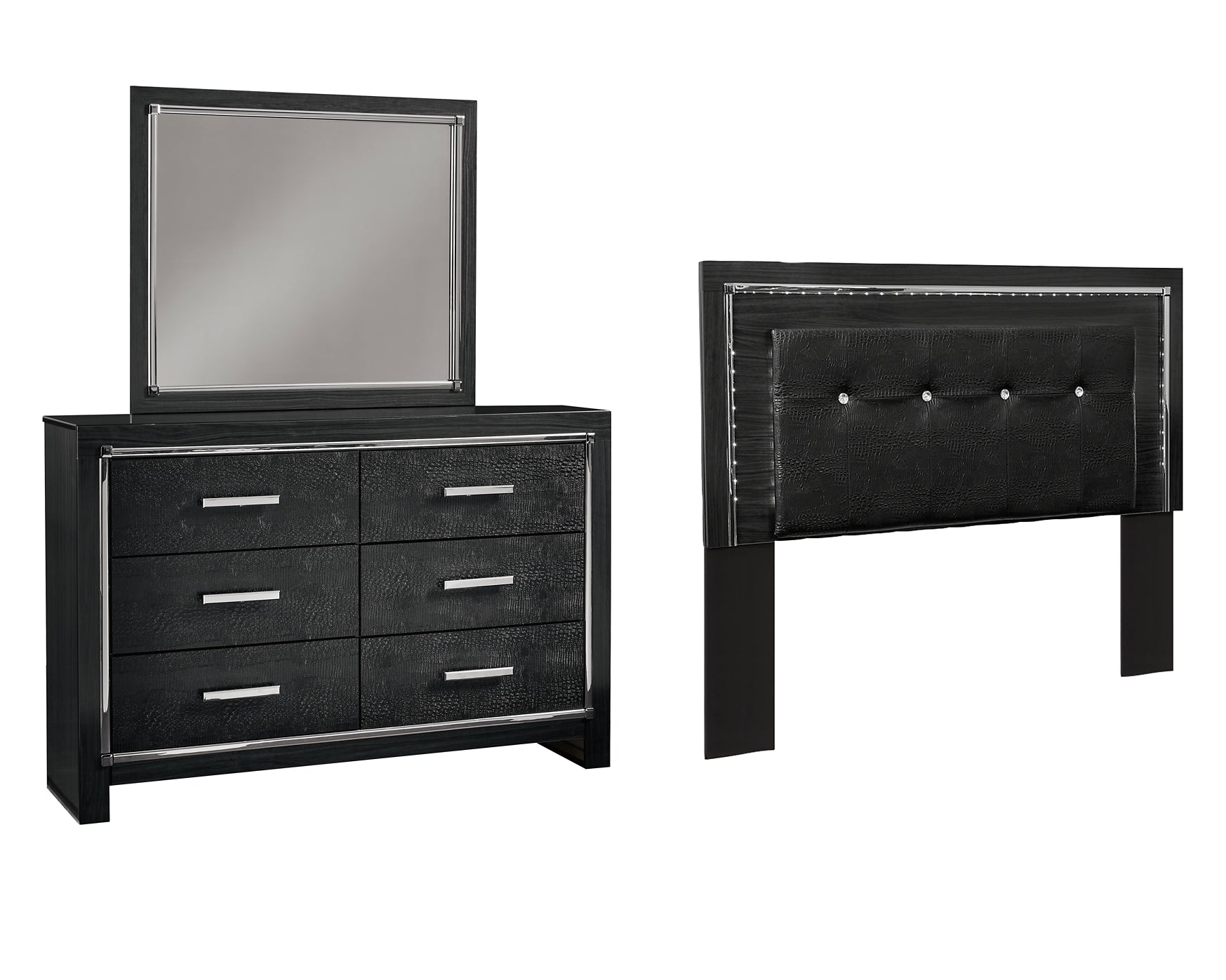 Kaydell Queen/Full Upholstered Panel Headboard with Mirrored Dresser Signature Design by Ashley®