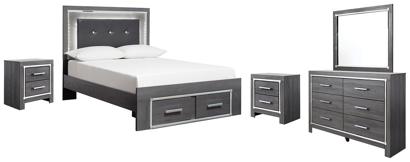 Lodanna Full Panel Bed with 2 Storage Drawers with Mirrored Dresser and 2 Nightstands Signature Design by Ashley®