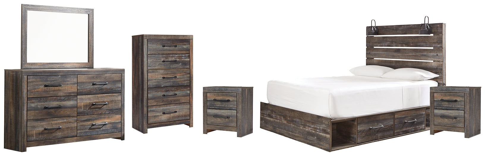 Drystan King Panel Bed with Mirrored Dresser, Chest and 2 Nightstands Signature Design by Ashley®