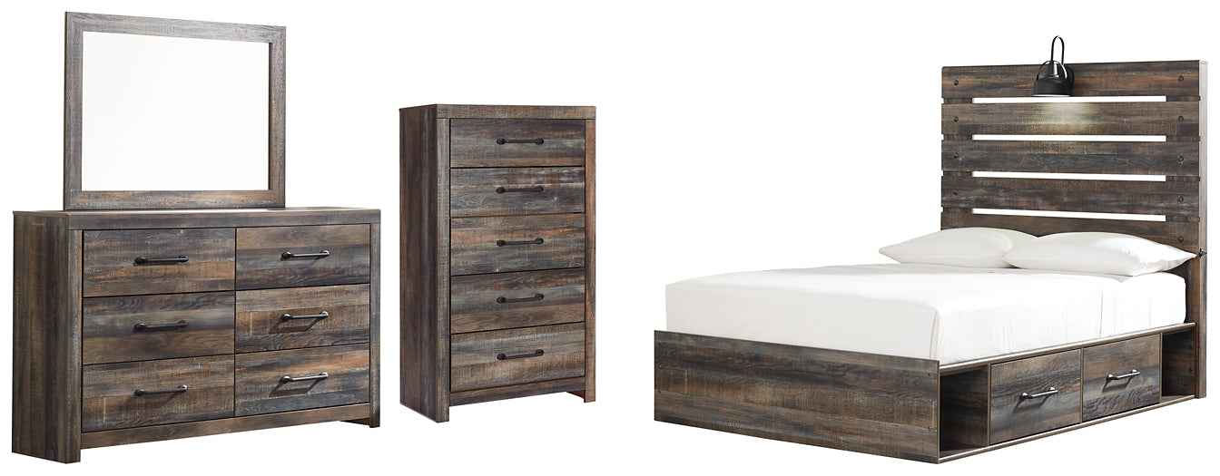 Drystan Full Panel Bed with 4 Storage Drawers with Mirrored Dresser and Chest Signature Design by Ashley®