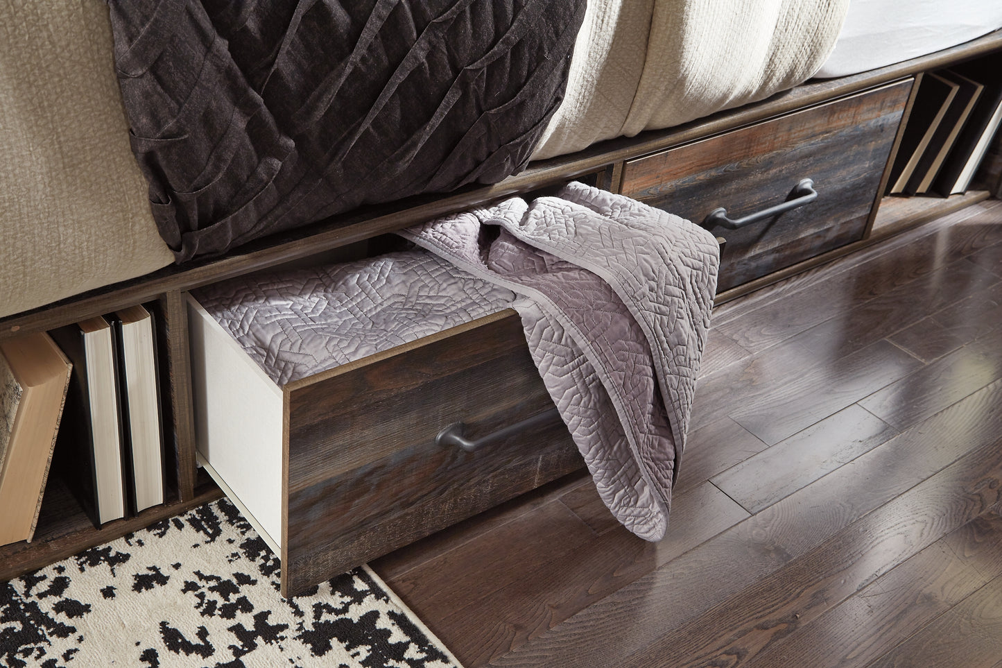 Drystan Queen Panel Bed with 4 Storage Drawers with Mirrored Dresser and Chest Signature Design by Ashley®