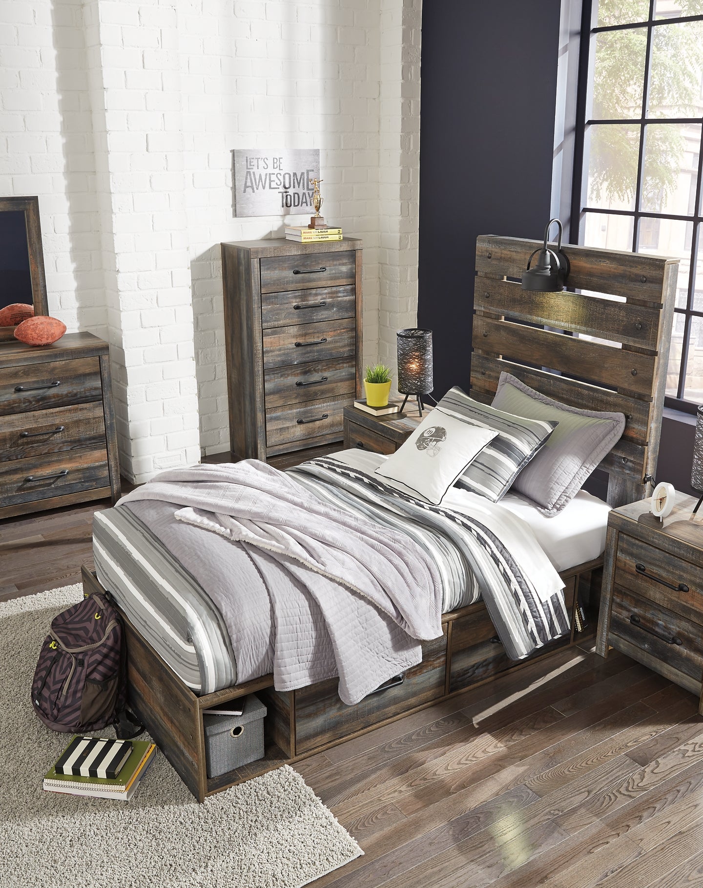 Drystan Full Panel Bed with 4 Storage Drawers with Mirrored Dresser, Chest and Nightstand Signature Design by Ashley®