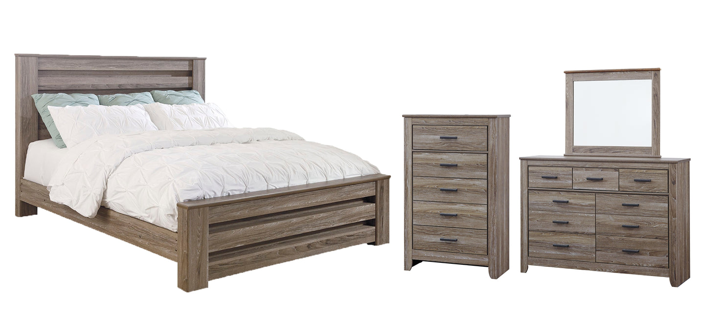 Zelen King Panel Bed with Mirrored Dresser, Chest and Nightstand Signature Design by Ashley®