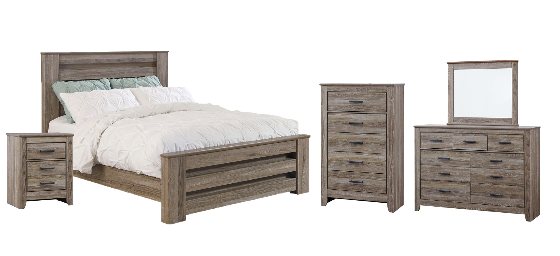 Zelen Queen Panel Bed with Mirrored Dresser, Chest and Nightstand Signature Design by Ashley®