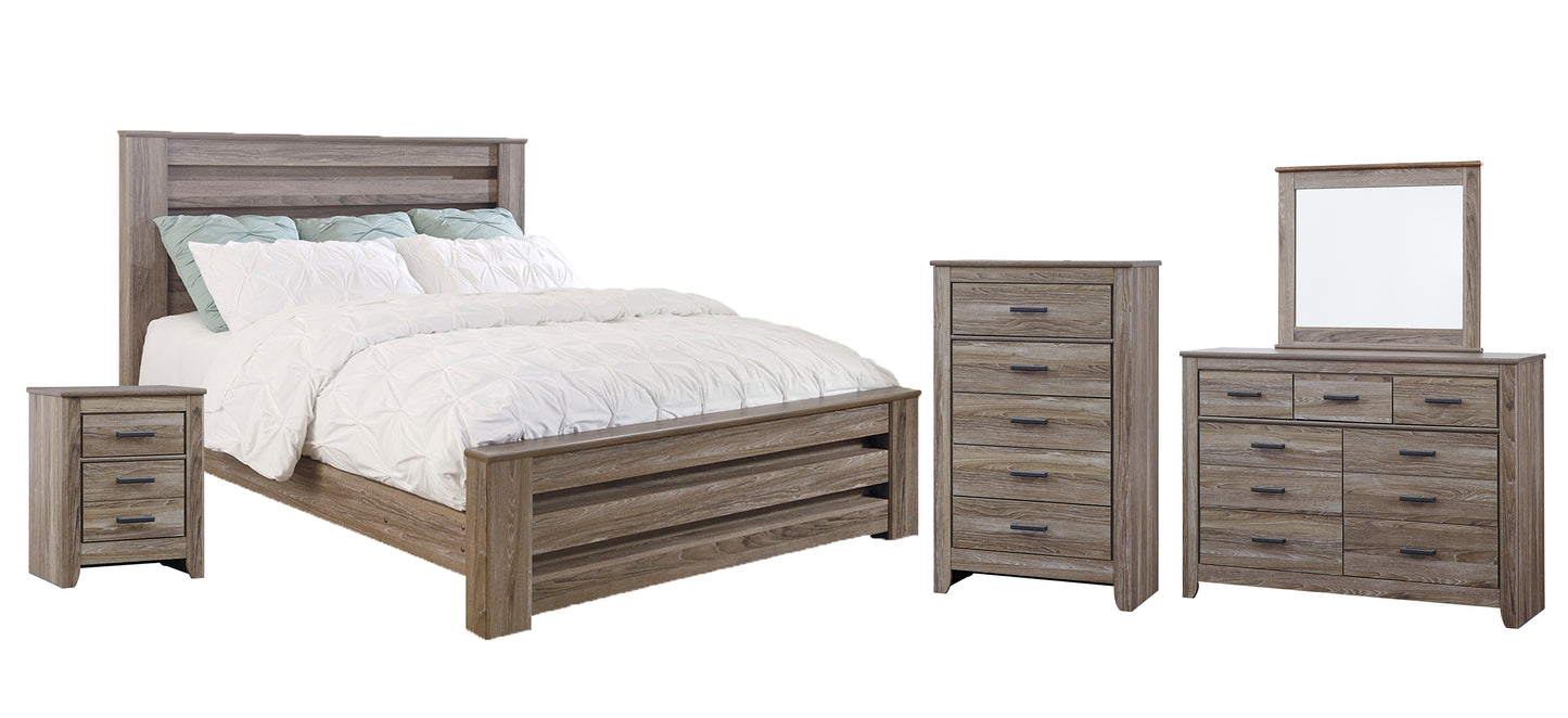 Zelen King Panel Bed with Mirrored Dresser, Chest and Nightstand Signature Design by Ashley®