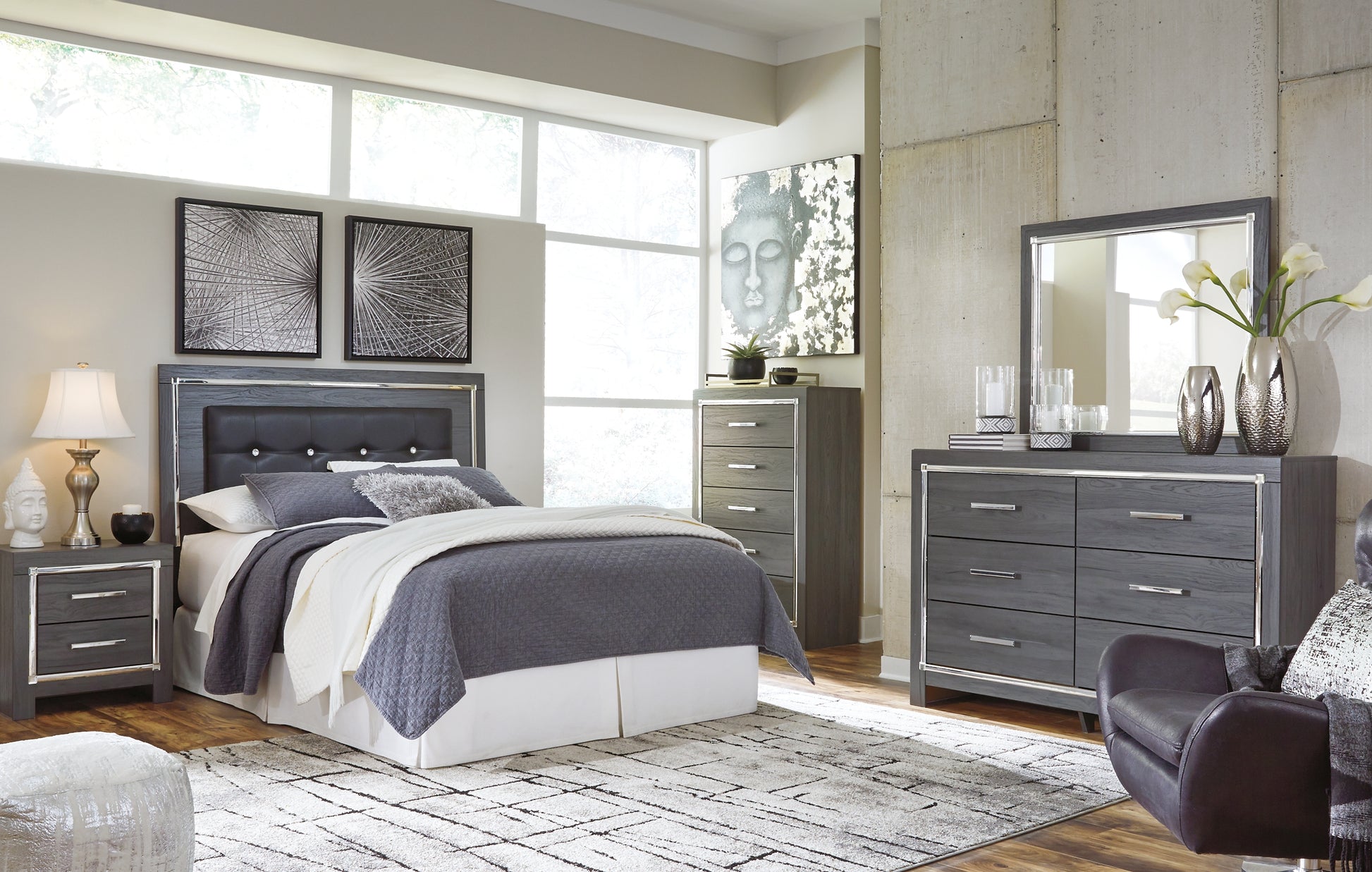 Lodanna Queen/Full Upholstered Panel Headboard with Mirrored Dresser Signature Design by Ashley®
