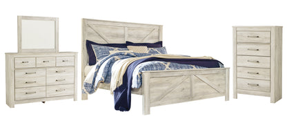 Bellaby Queen Crossbuck Panel Bed with Mirrored Dresser and Chest Signature Design by Ashley®