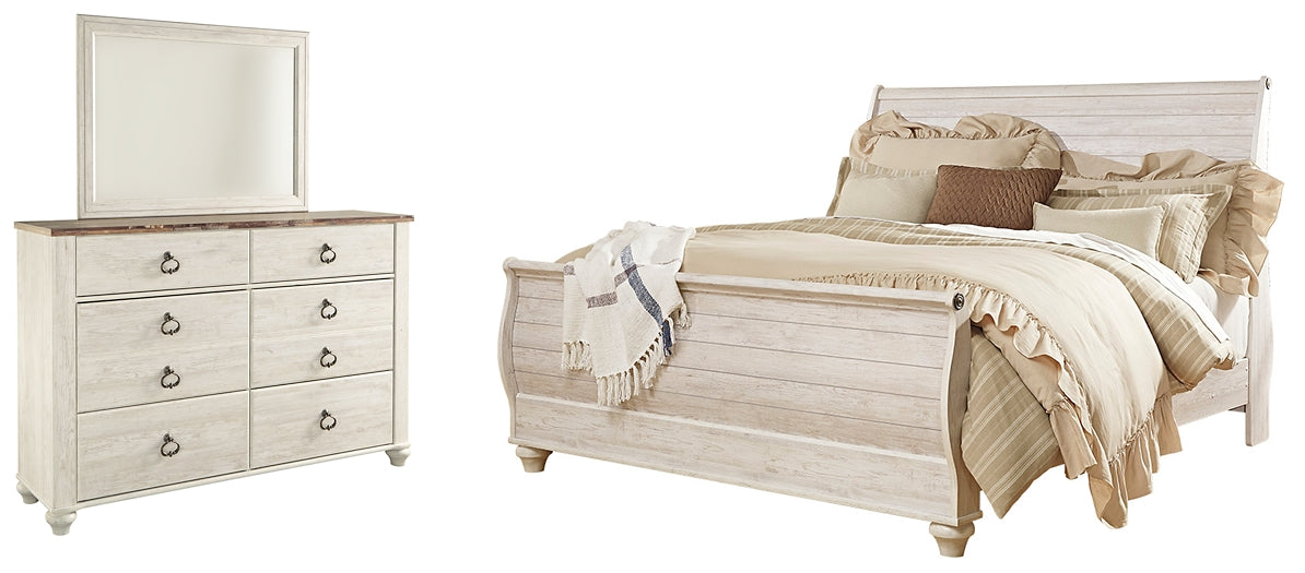 Willowton Queen Sleigh Bed with Mirrored Dresser Signature Design by Ashley®