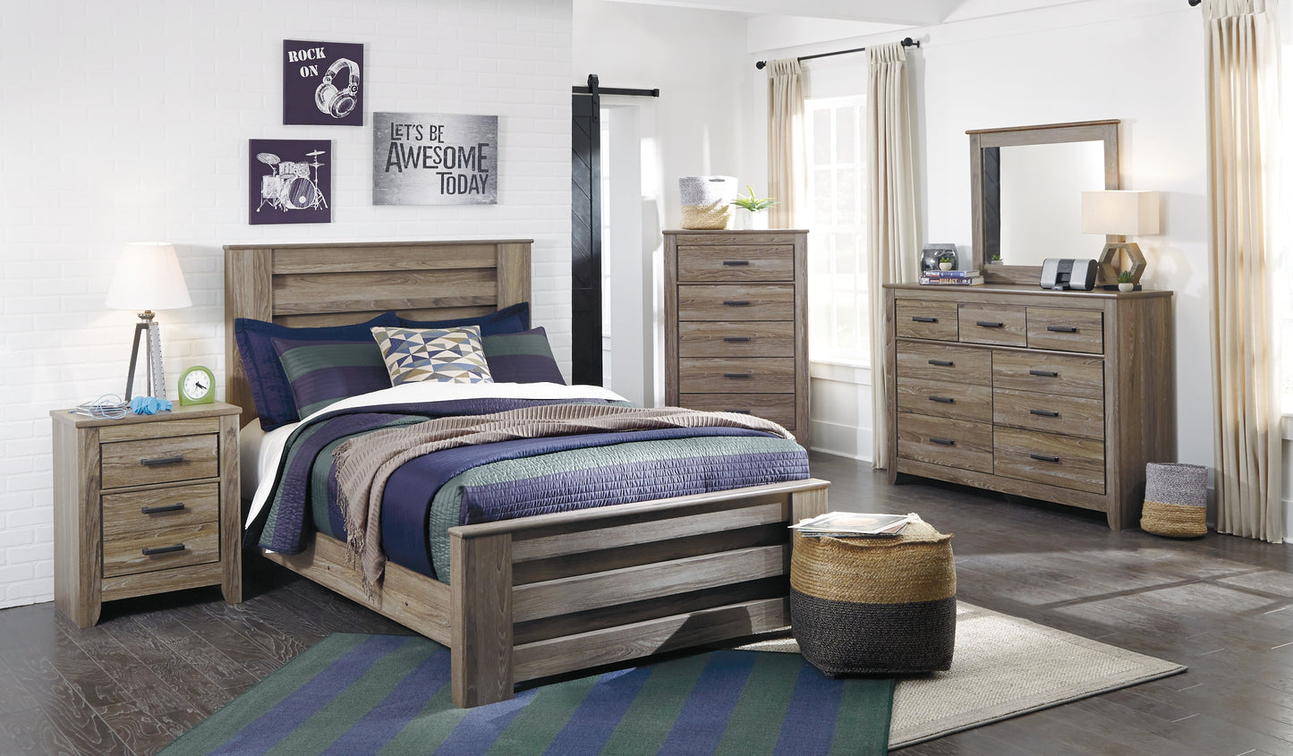 Zelen Full Panel Bed with Mirrored Dresser, Chest and 2 Nightstands Signature Design by Ashley®